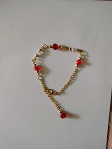 Elegant Gold Chain Bracelet with Red Beads