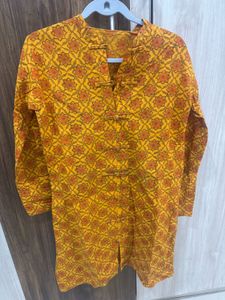 Vibrant Yellow Floral Print Fabindia kurta