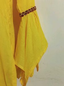 Yellow Embellished Neckline Top