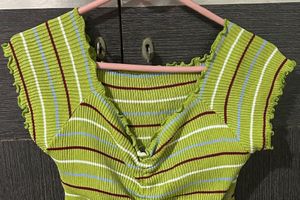 Lime Striped Off-Shoulder Crop Top