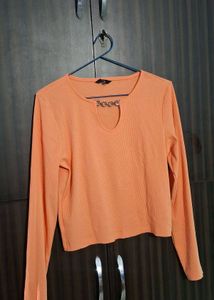 Orange Ribbed Long Sleeve Top
