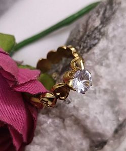 Gold Heart Ring with Stone