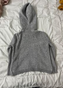 Gray Knit Hooded Cardigan