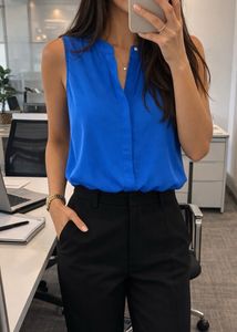 Stylish Blue Sleeveless V-Neck Top