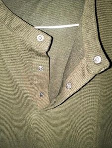 Men's Olive Green Textured Mandarin Collar Henley