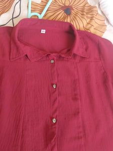 Chic Red Collared Button-Up Shirt