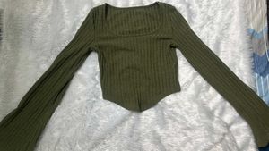 Ribbed Bell Sleeve Crop Top