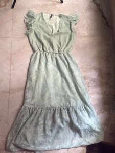 Newme Light Green Embroidered Midi Dress