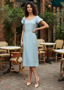 Newme Light Blue Solid Round neck midi dress