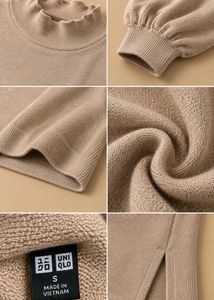 BEIGE HIGH NECK LONG SLEEVE KNIT DRESS