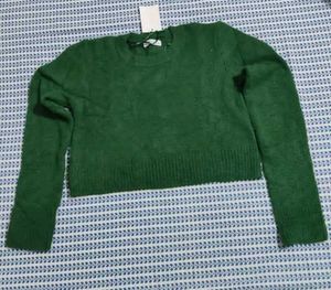 Green Cropped Knit Sweater