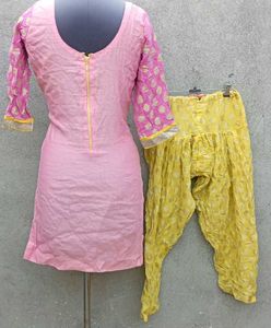 Pink Kurta with Yellow Patiala