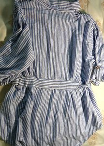 Blue &amp; White Striped Button-Up Top