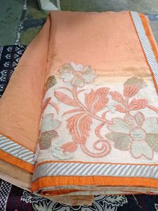 Beautiful orange cotton embroidery saree