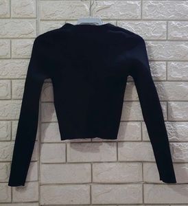 Stradivarius Black Ribbed Cropped Cardigan