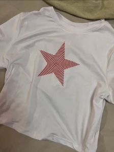 ⋆˚꩜｡Y2K White Red Spiral Star Fitted Baby Tee