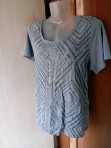 Grey Geometric Print Top