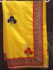 Brand New Yellow+With+Red Lace Border ChanderiSilk