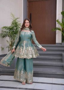 Beautiful Teal Embroidered Kurta Set