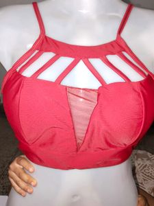 Red Cage-Neck Strappy Sports Bra