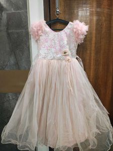 Sparkling Pink Tulle Gown with Ruffle Sleeves