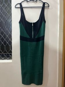 Emerald Green &amp; Black Contrast Midi Dress