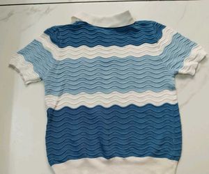 Striped Knit Polo Top