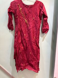 3 piece Maroon Embroidered Kurta