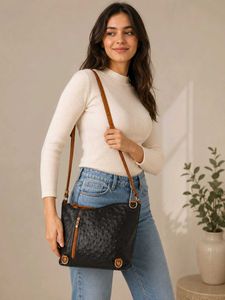 Chic Black Ostrich Texture Handbag(bagpack)