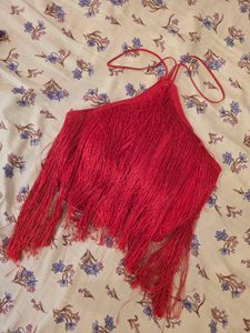 Red Fringe Halter Top