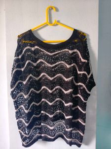 Black &amp; White Striped Crochet Top