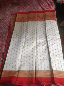 Red Border White Saree
