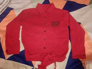 Women's Red Tie-Knot Cotton Blend Shirt |