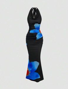 Black Floral Halter Maxi Dress
