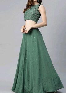 Elegant Sage Green Embroidered Lehenga Set ✨ | Fes