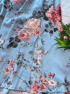 Light Blue Floral Print Ethnic Skirt