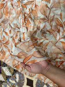 Elegant Orange Floral Print Saree and Blouse