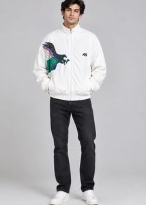 Vintage White Eagle Print Bomber Jacket