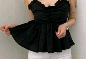 Black Ruffle Peplum Top