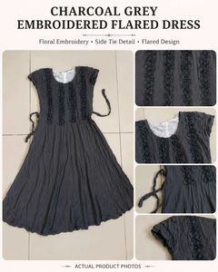 Chic Grey Ruffle Detail Midi Dress