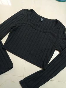 Shein Black Ribbed Long Sleeve Top