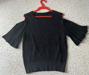Cold Shoulder Black Textured Top