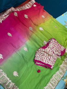 Vibrant Ombre Saree with Embellished Blouse