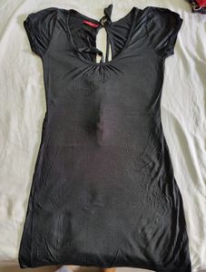 Party Wear Black Dress With Back Neckline Cut.