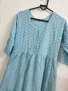 Sky Blue Tiered Cotton Kurta