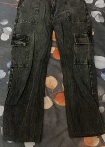 Washed Black Cargo Jeans
