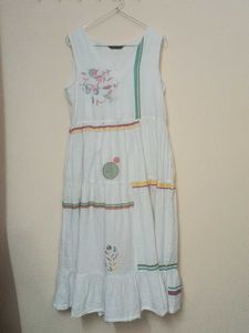 White Sleeveless Midi Dress with Embroidery