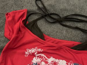 Cute Red Layered T-Shirt with Graphic Print