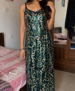 Elegant Green Sequin Party Maxi Dress for Women