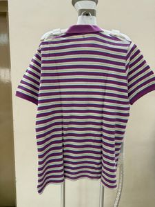 Striped Polo Shirt - Vibrant Purple &amp; White